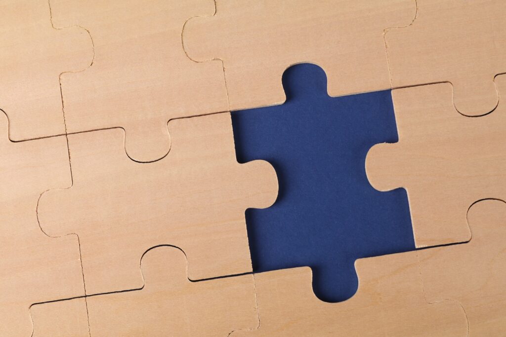 Jigsaw puzzle with a missing piece representing the missing piece in childhood anxiety